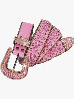 Pink Embellished Women’s Belt with Crystal Accents XL 38”